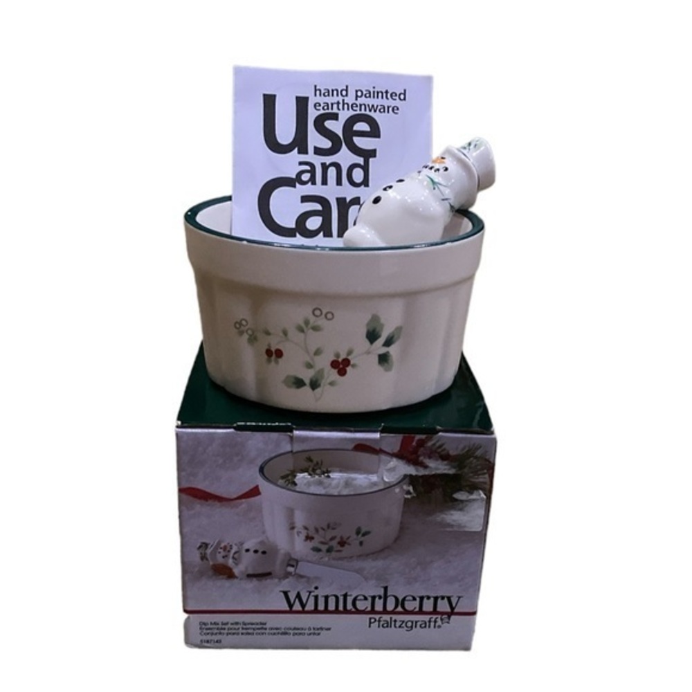 Pfaltzgraff Winterberry Dip Mix Set with Snowman Spreader Holly Berries in Box - Picture 1 of 7